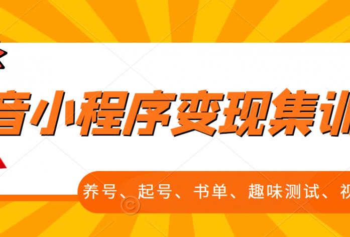 抖音小程序变现集训课，养号、起号、书单、趣味测试、视频剪辑，全套流程-唐人网创